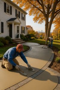 Residential concrete patio and walkway installation by Boston flatwork contractors