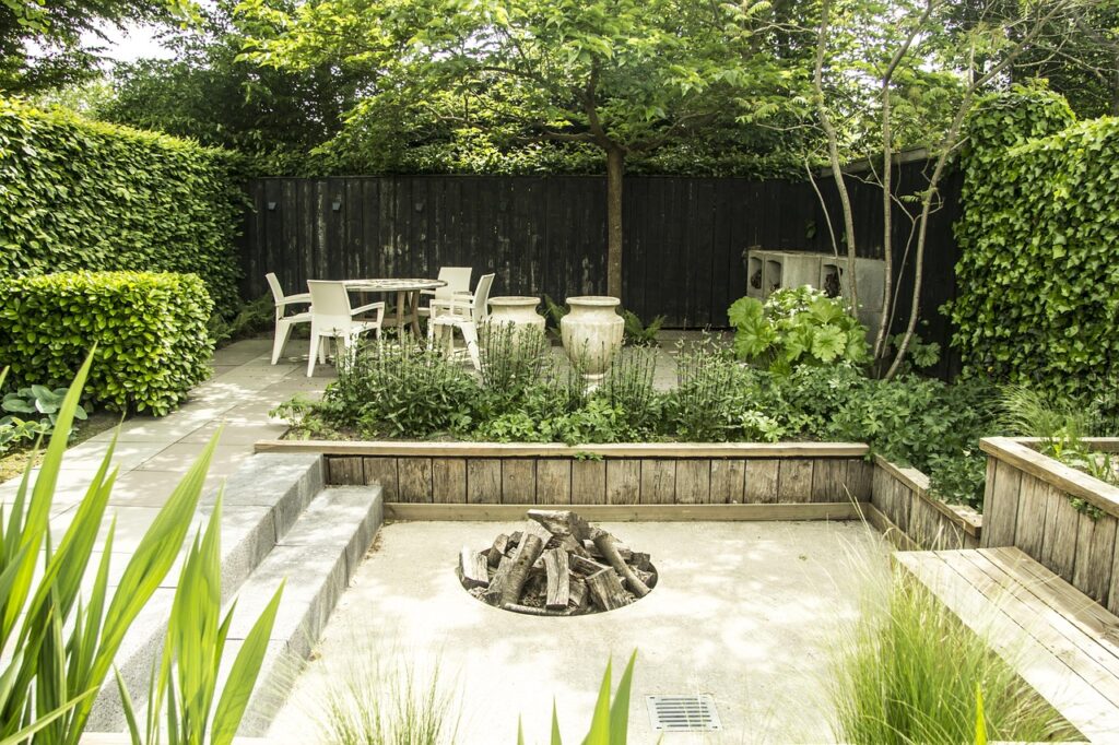 Beautiful concrete patio installation in a Boston garden by Boston Concrete Works